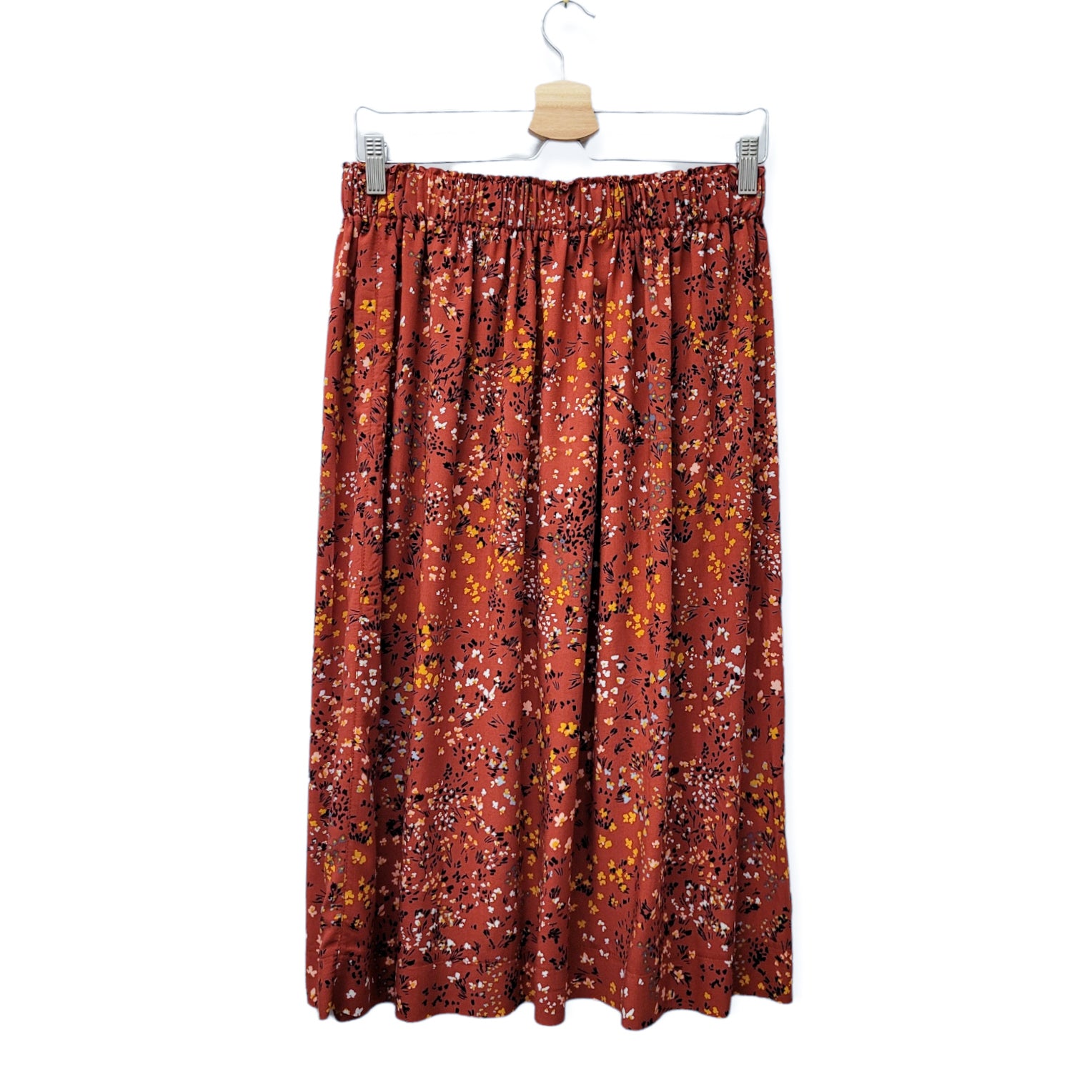 Viskoserock 'Blümchenmeer auf rost' Midilänge