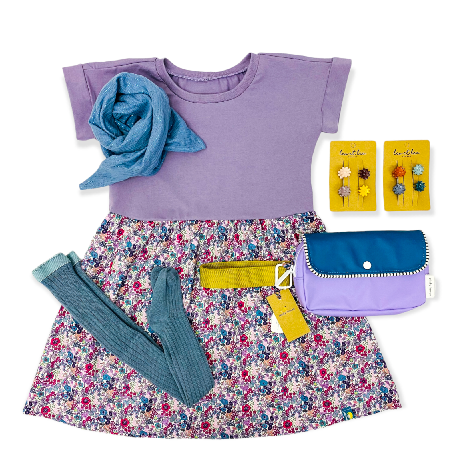 Passenkleid kurzarm flieder/Streublümchen