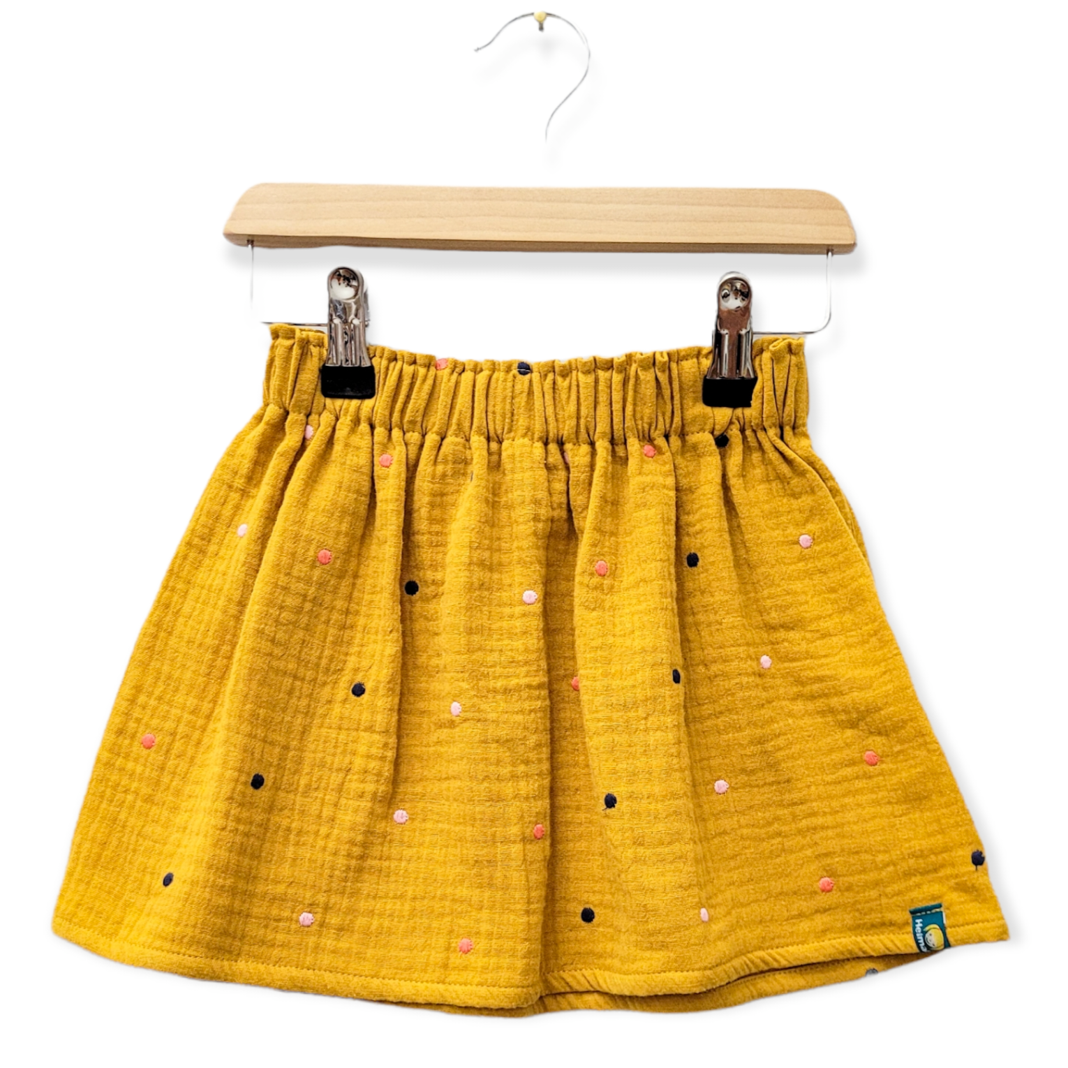 Musselinrock 'senfgelb mit eingestickten Punkten'