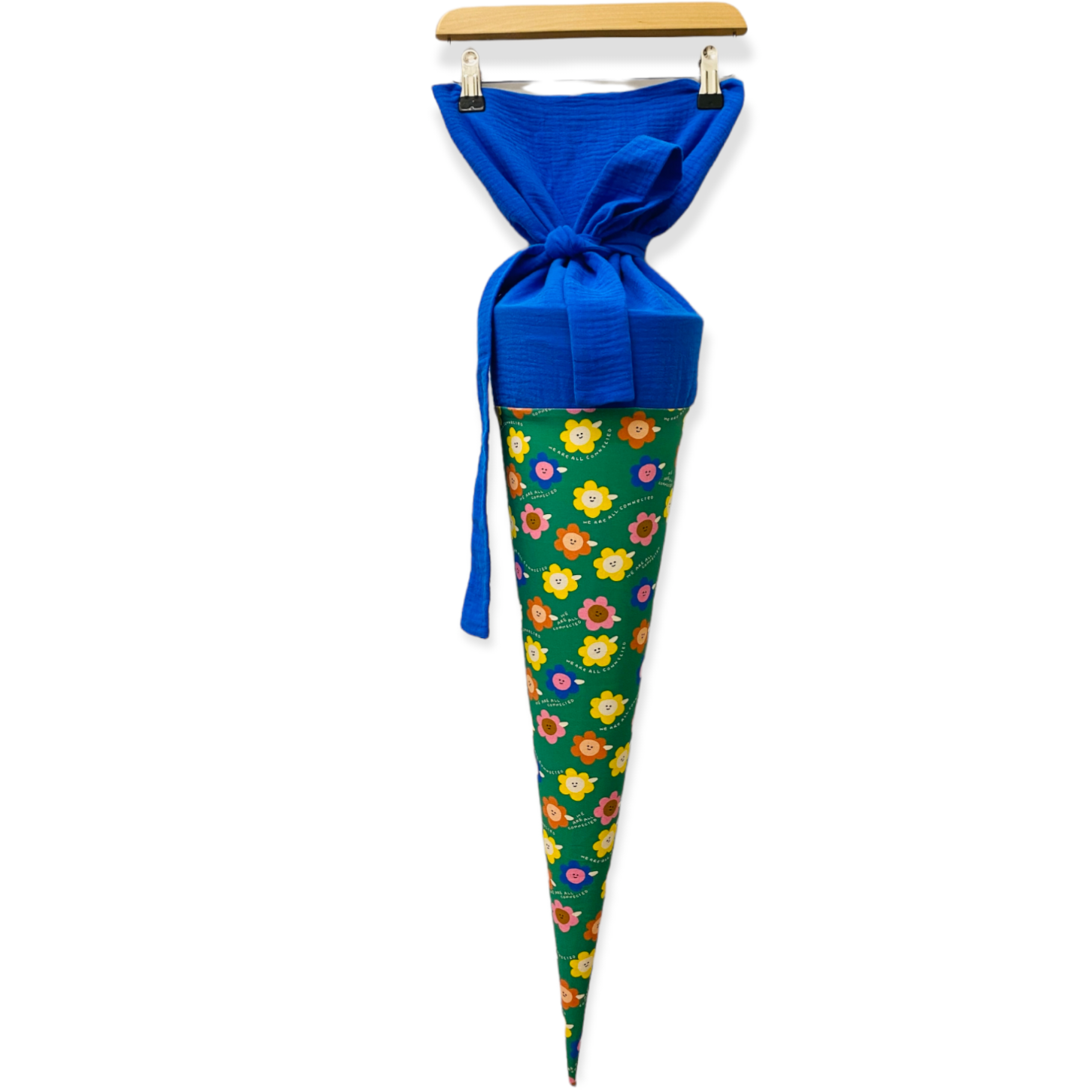Schultüte 'Blumen mit Gesicht/knalllblau Musselin'