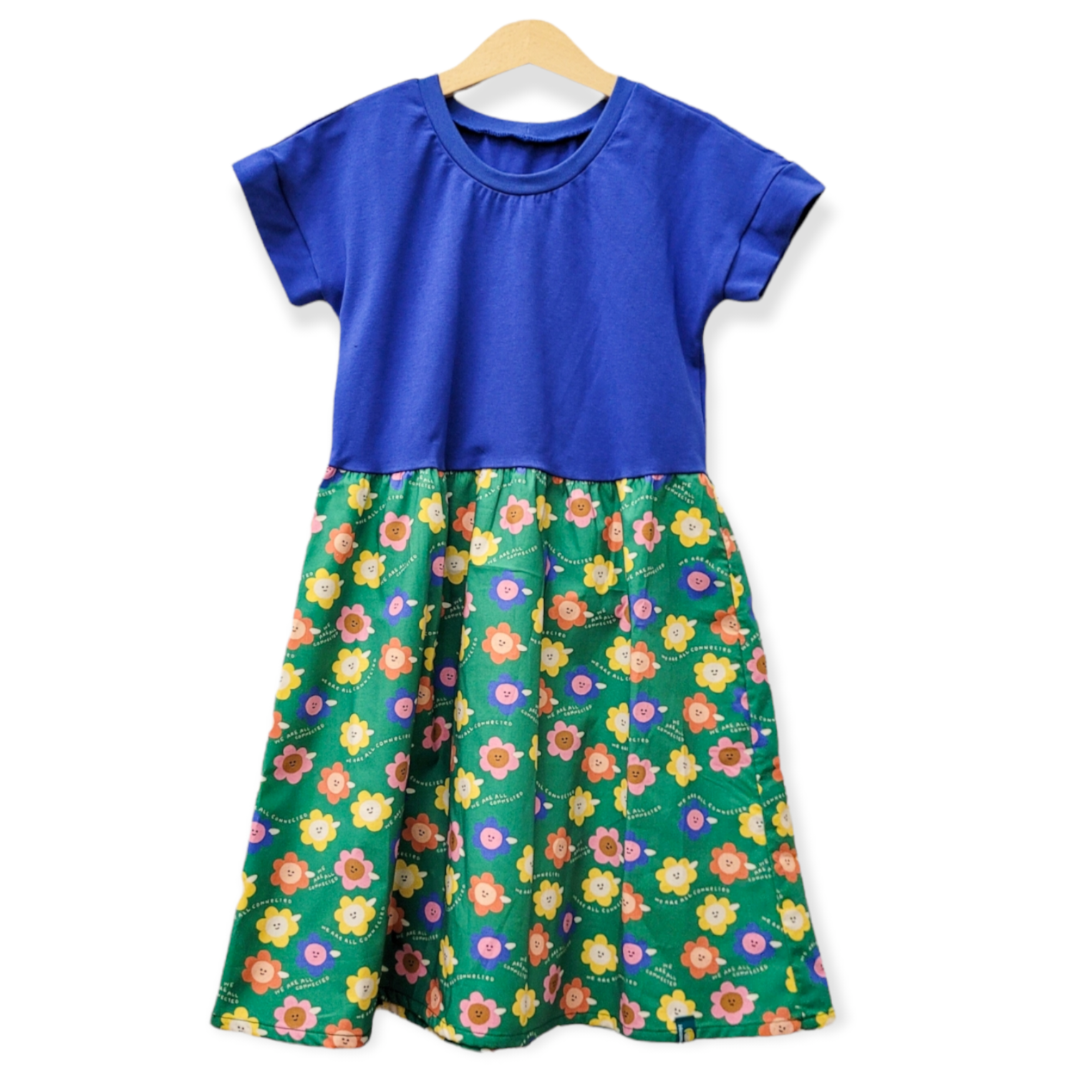 Passenkleid kurzarm Blumen mit Gesicht/knallblau