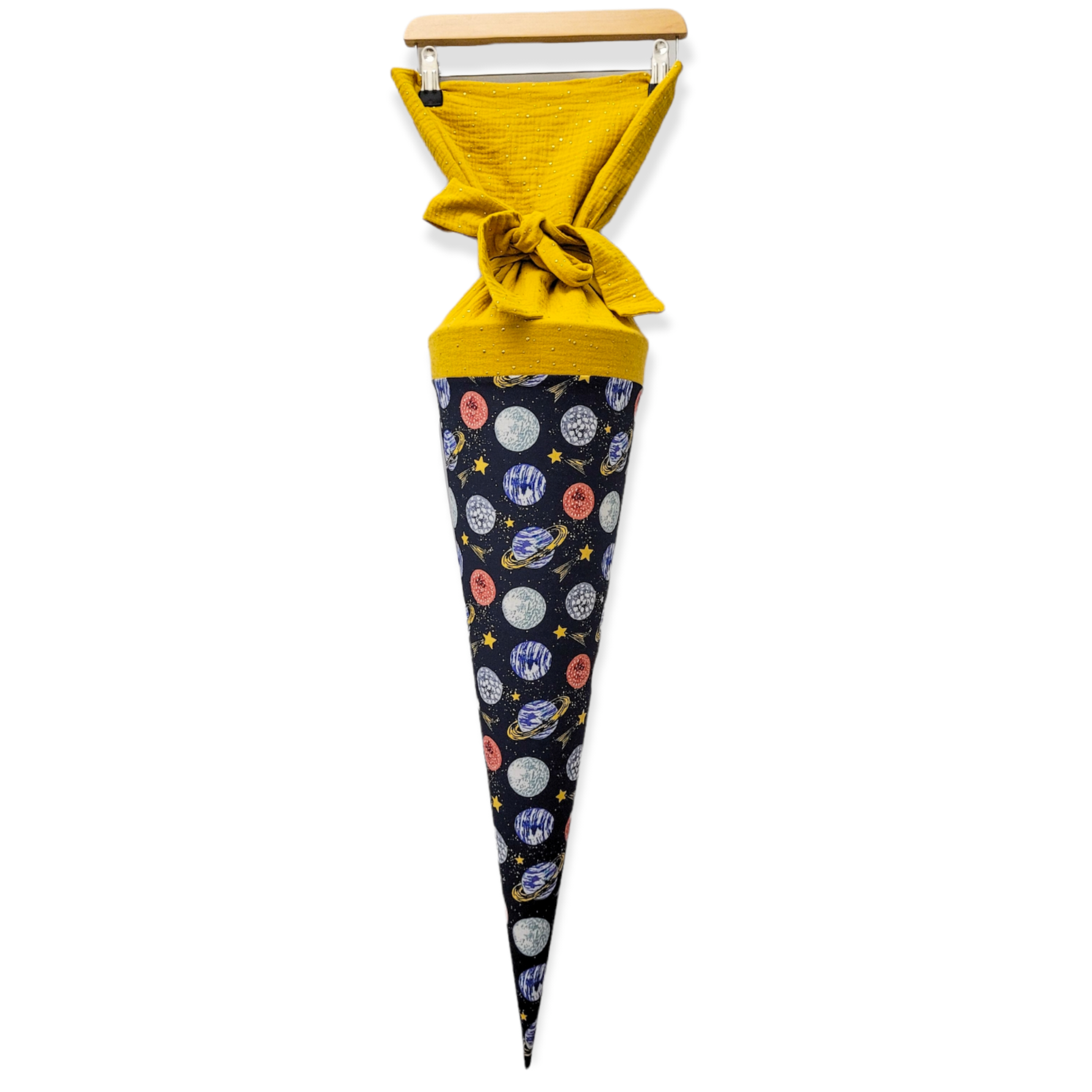 Schultüte 'Planeten/senf gold Musselin'