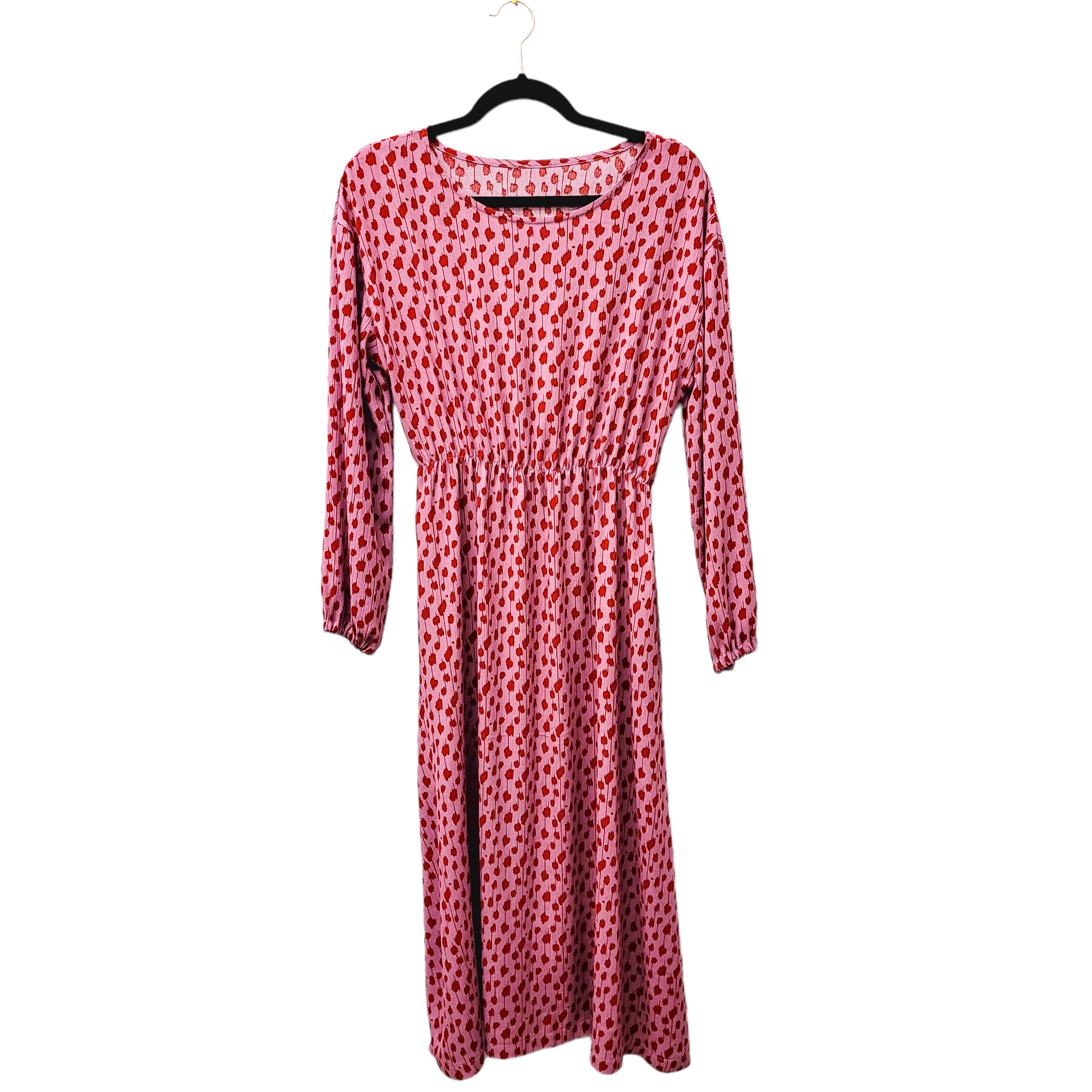 Einzelstück! Gr S MidiKleid langarm aus Viskosekrepp rot rosa