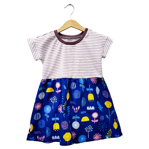 Passenkleid kurzarm 'Blau rosa gelb Blumen Shapes'