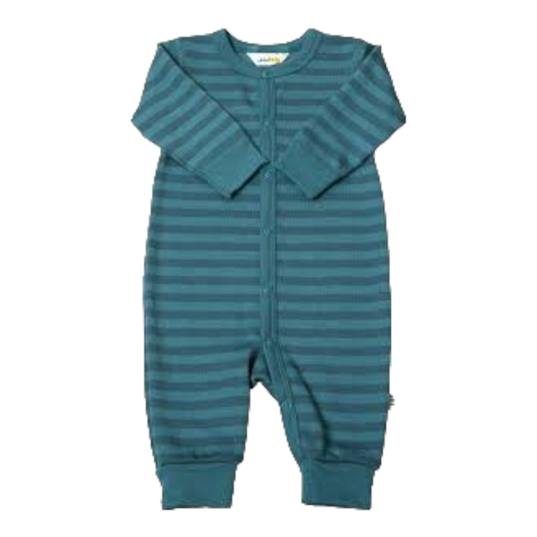 Jumpsuit /Schlafanzug Joha Merinowolle 'türkis blau Ringel'