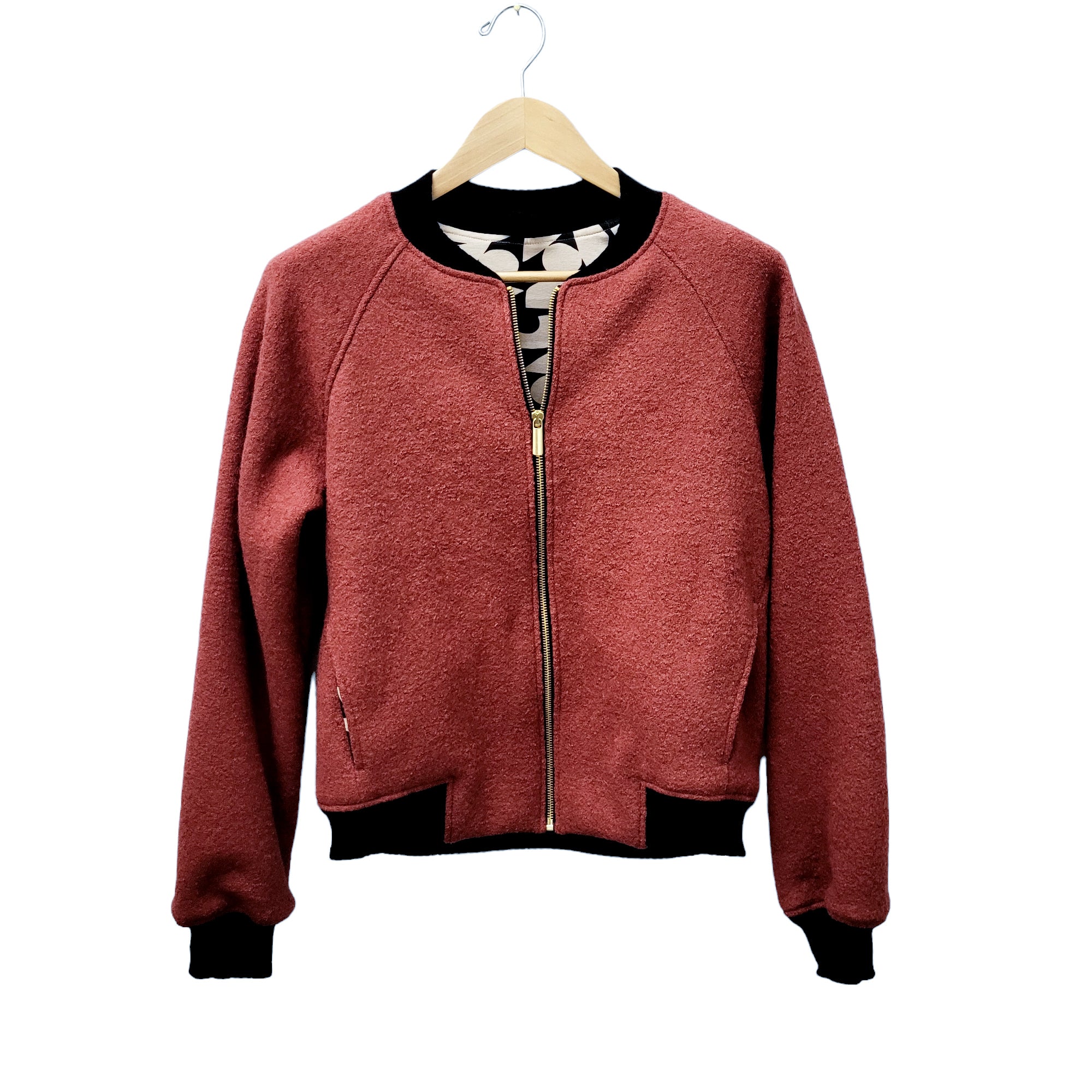 Bomberjacke Wollwalk rosanes rost/schwarz creme Muster