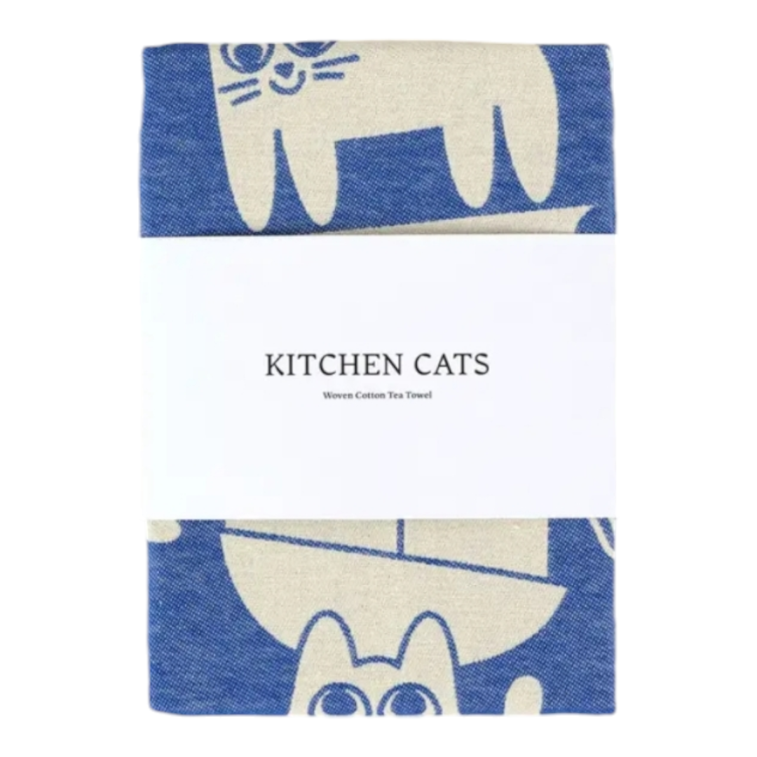 Wrap Geschirrtuch 'Kitchen Cats' (blau/weiß)
