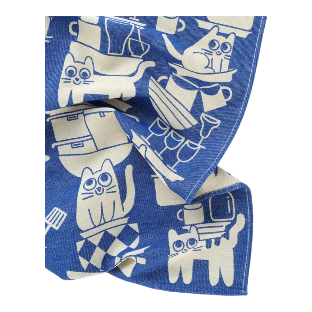 Wrap Geschirrtuch 'Kitchen Cats' (blau/weiß)