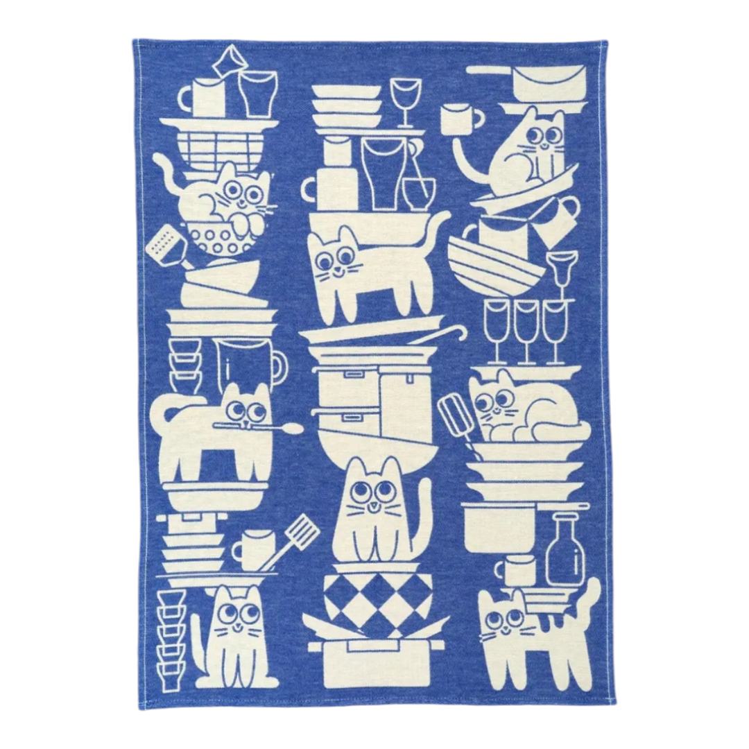 Wrap Geschirrtuch 'Kitchen Cats' (blau/weiß)