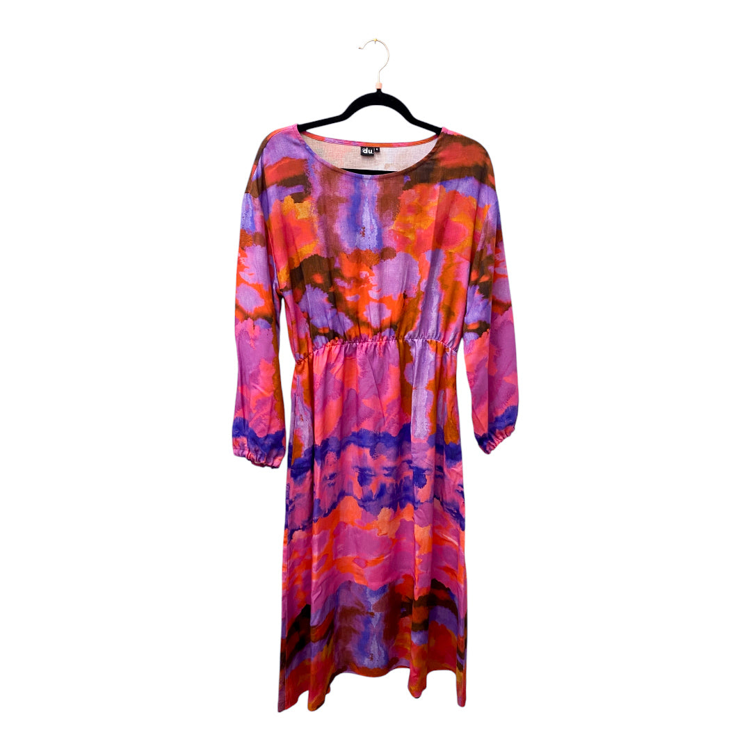 Lang/kurzarm MidiKleid aus Viskose 'Aquarell pink rot flieder knallblau '