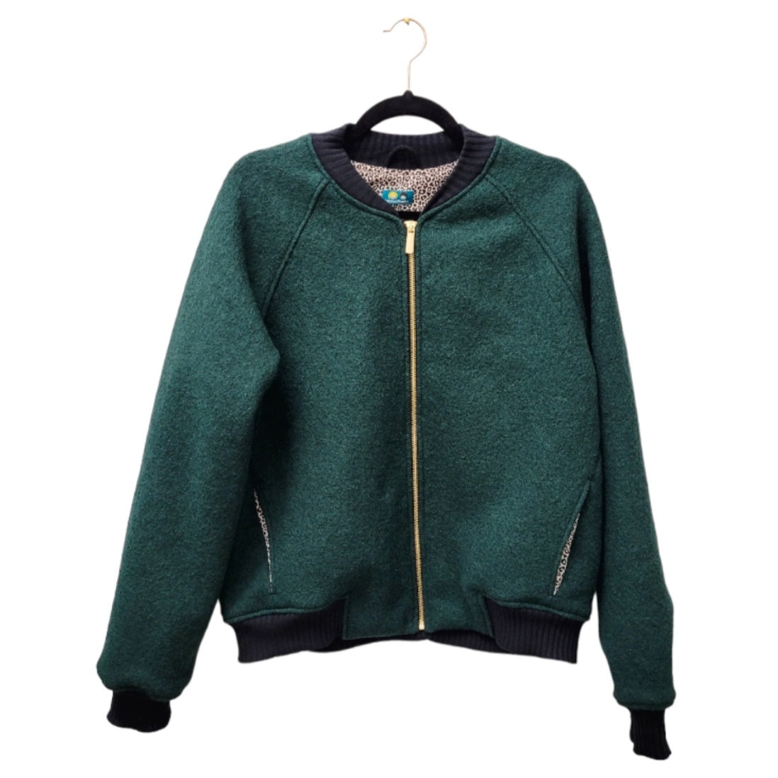 Bomberjacke Wollwalk dunkelgrün/minileo hell