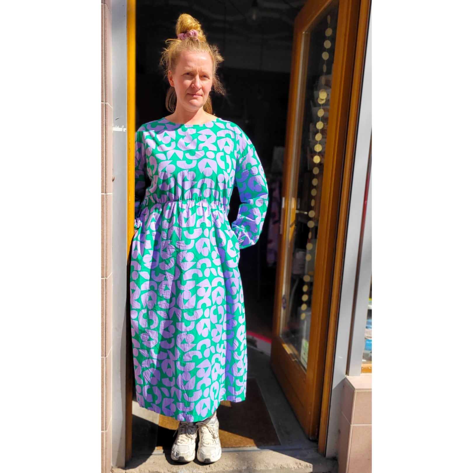 Lang/kurzarm MidiKleid aus Viskose 'Aquarell pink rot flieder knallblau '