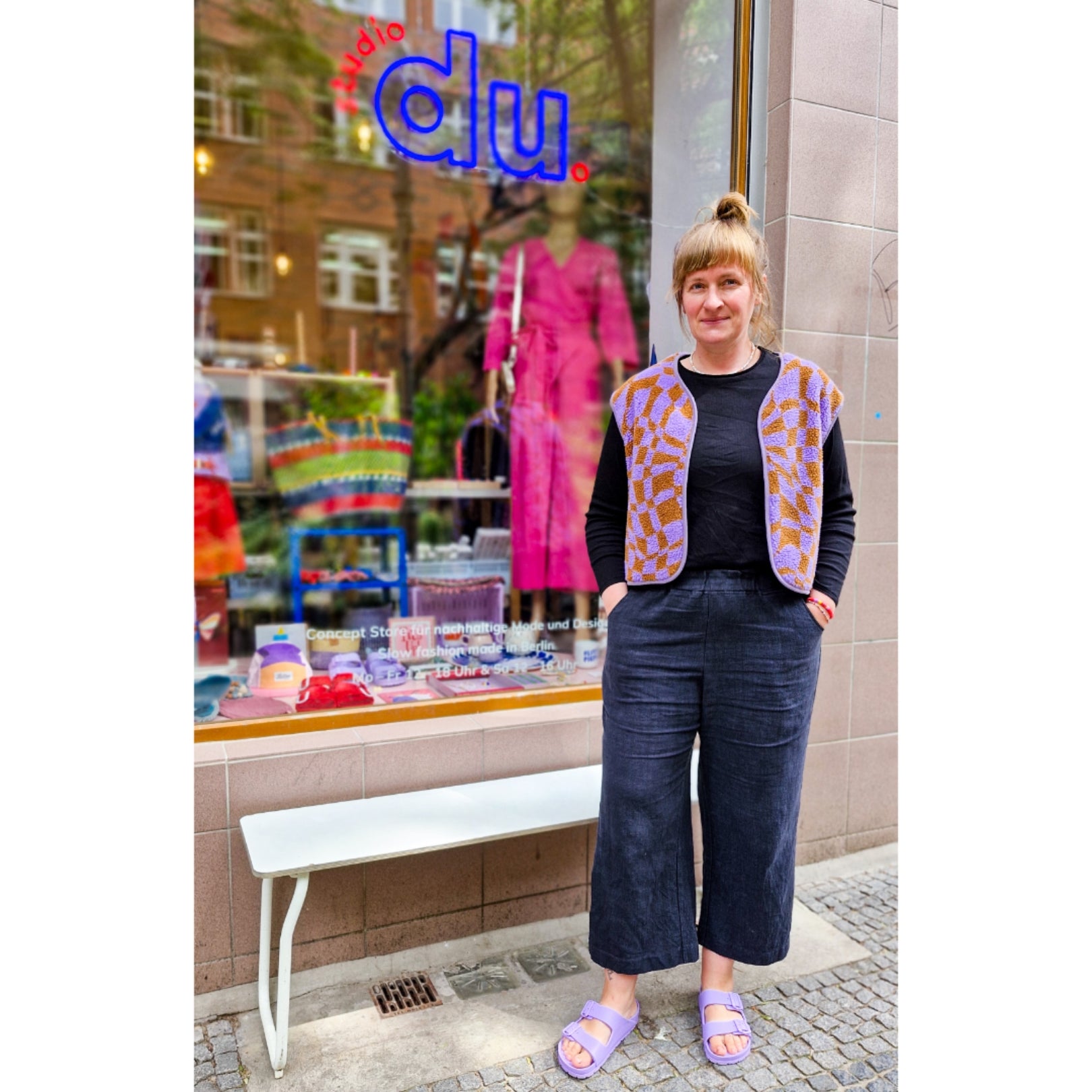 Teddyweste "flieder Teddy mit Zebramuster innen"