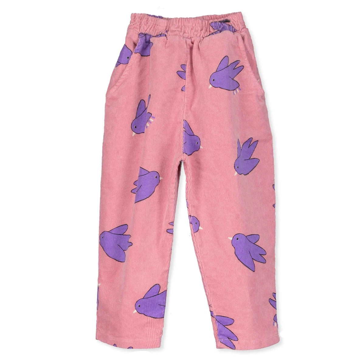 Lötiekids FLOWING BIRDS CORDUROY ROSE WIDE TROUSERS