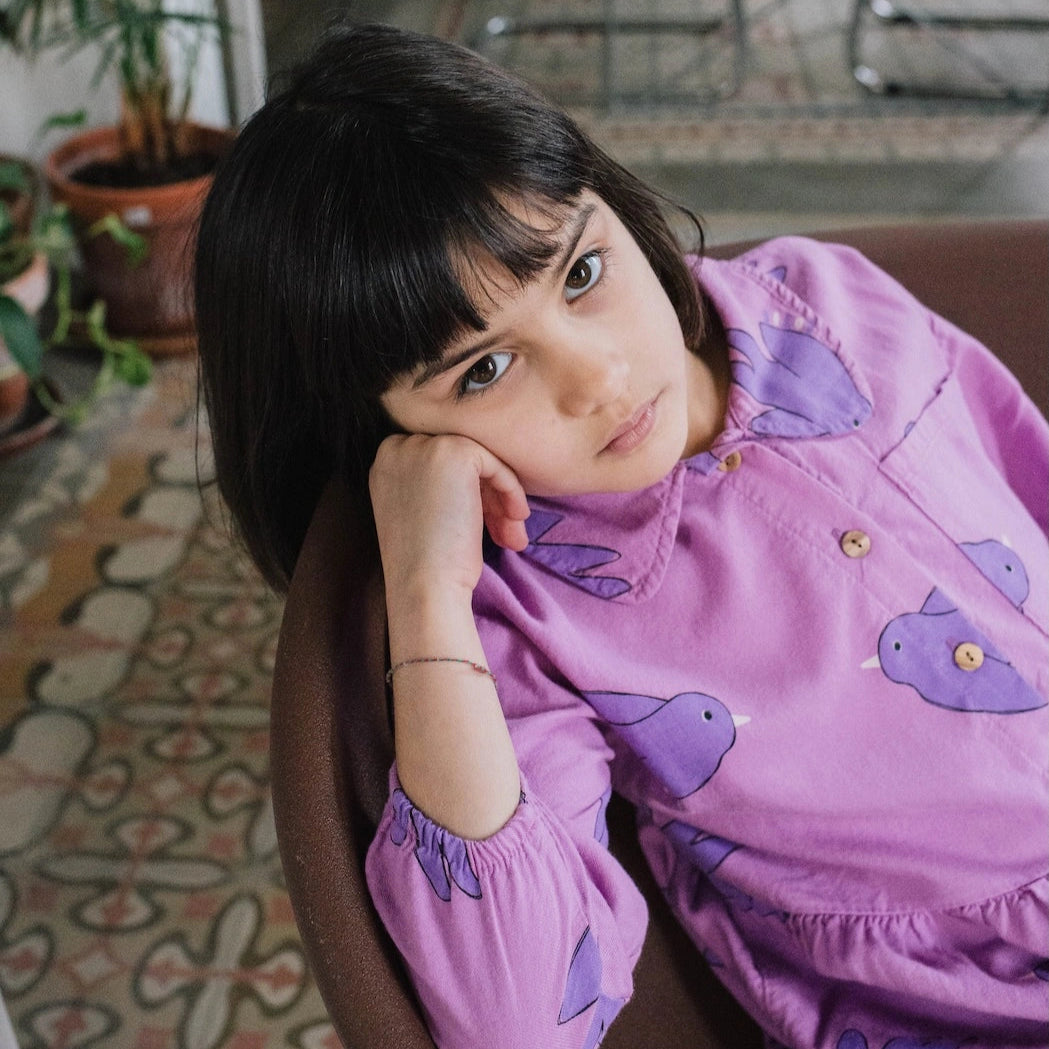 Lötiekids FLOWING BIRDS FUCSIA WOVEN DRESS