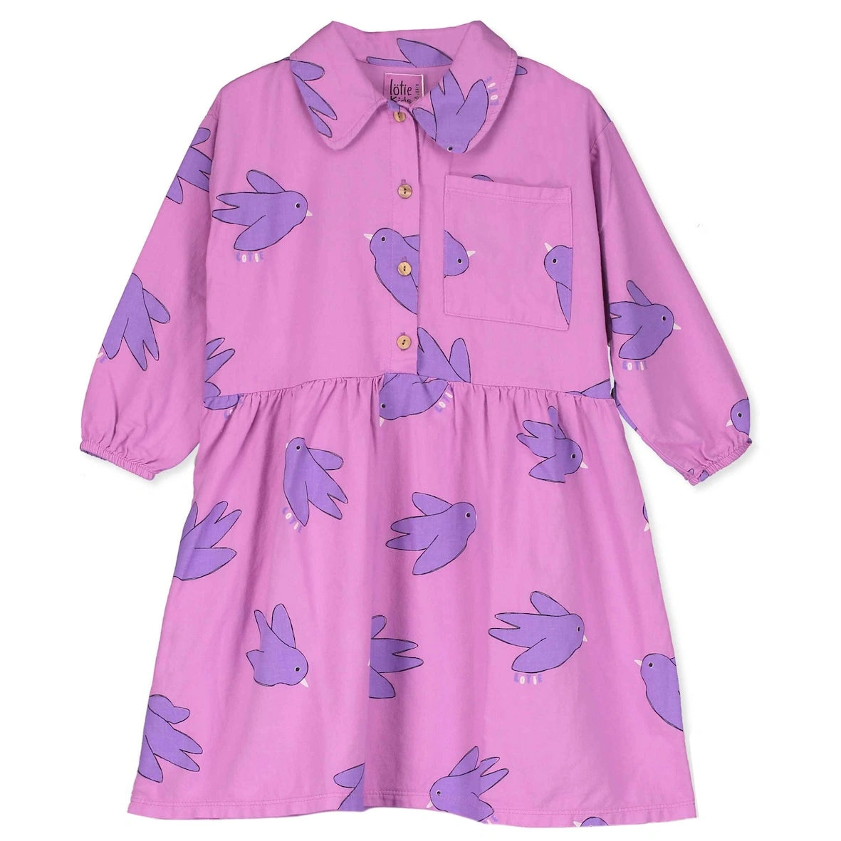 Lötiekids FLOWING BIRDS FUCSIA WOVEN DRESS