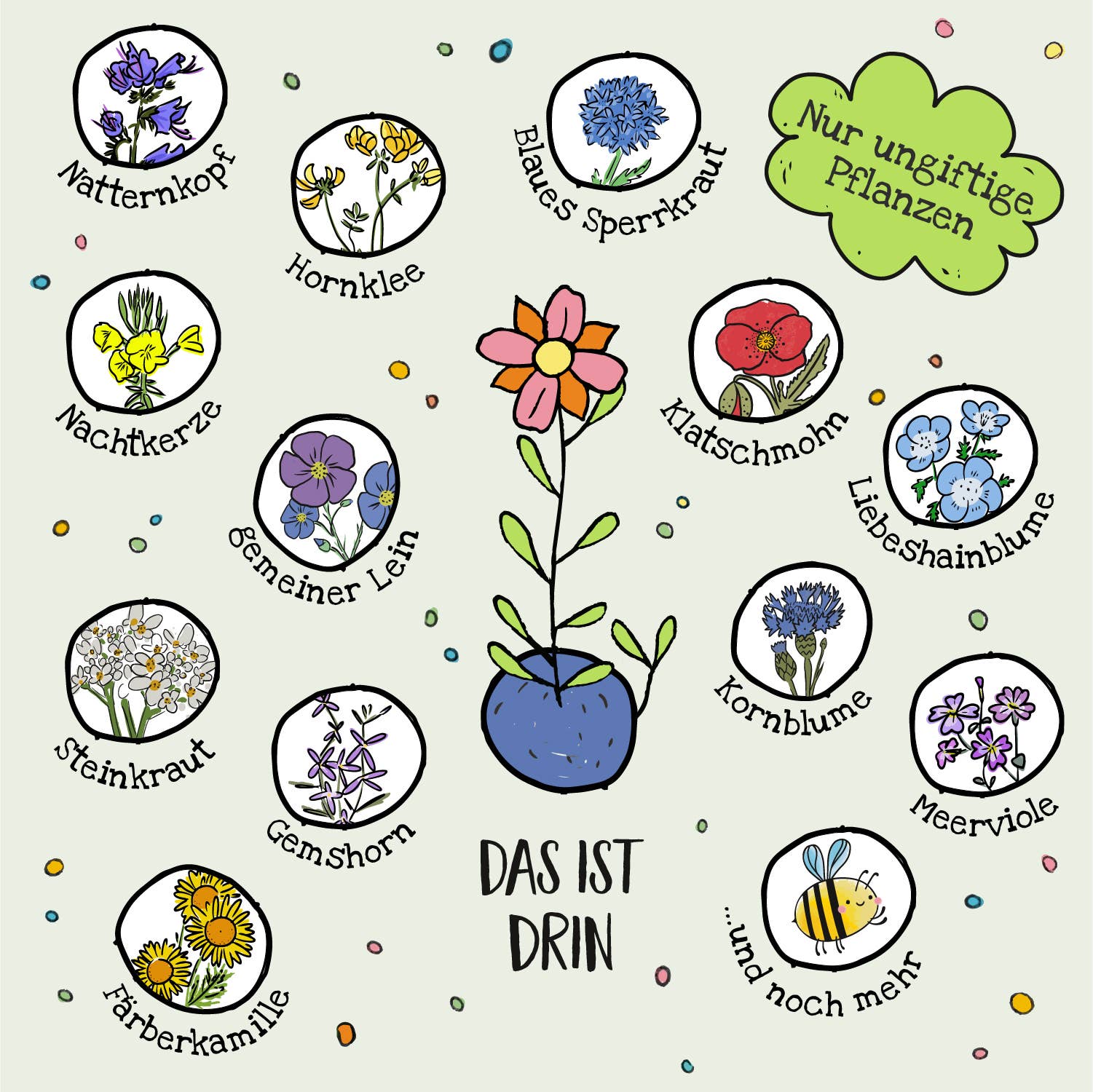 5er Blumenmurmeln im Pergaminbeutel - "Danke"