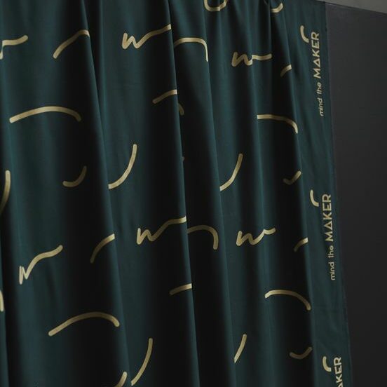 Viskoserock 'Doodle lines bottle green' Midilänge