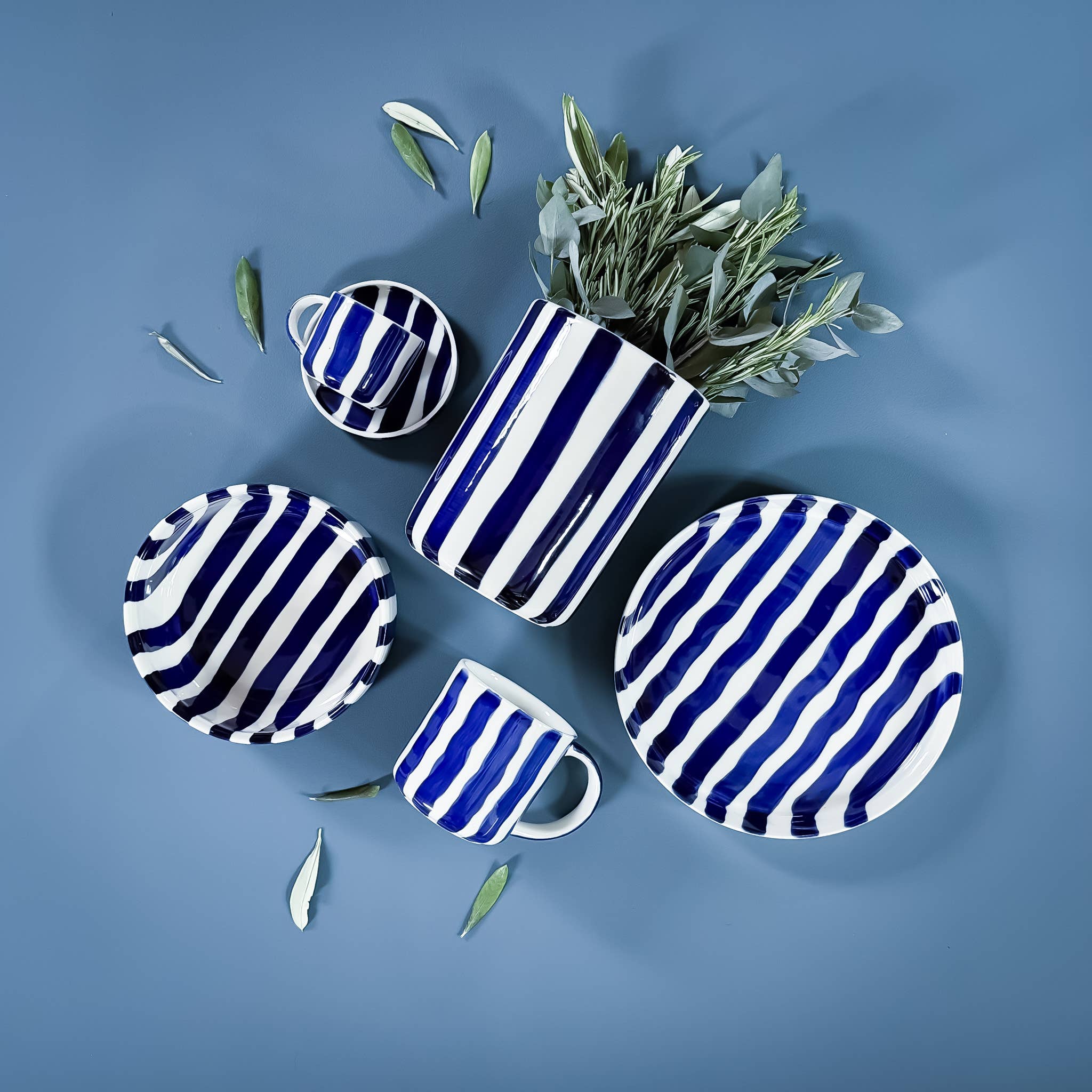 Espresso Stripes - mare blue (2er Set - 4 Teile)