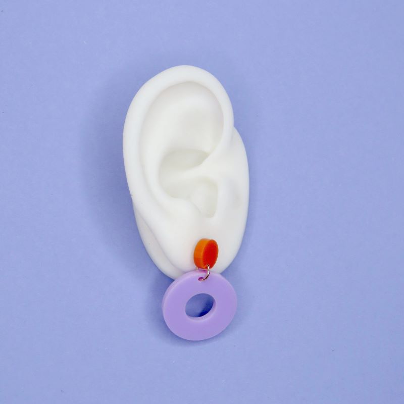 niemalsmehrohne Ohrstecker 'Colorblock Circle in orange & flieder'