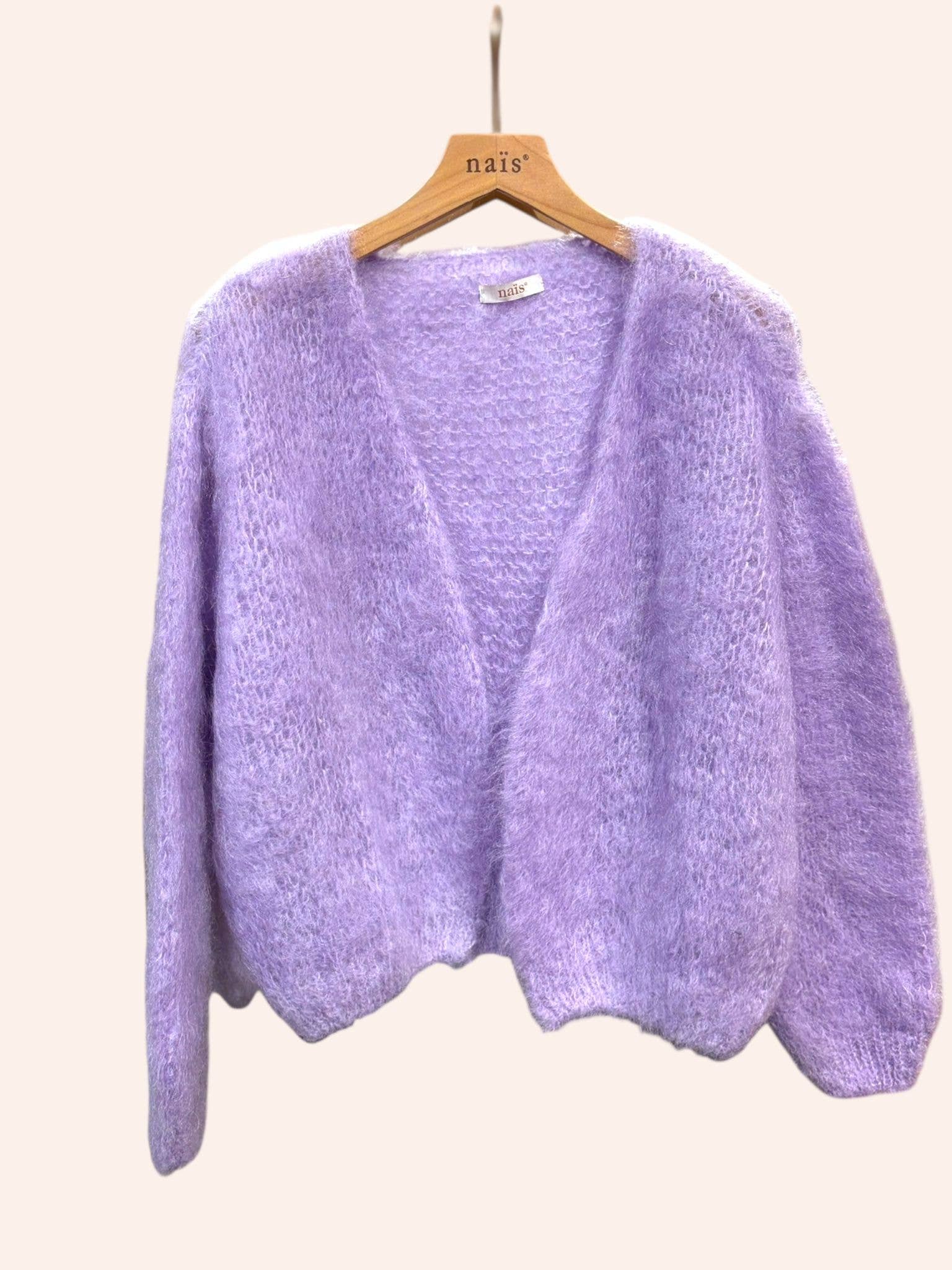 Kurz geschnittener Cardigan mit langen Ärmeln aus 80% Kid-Mohair
