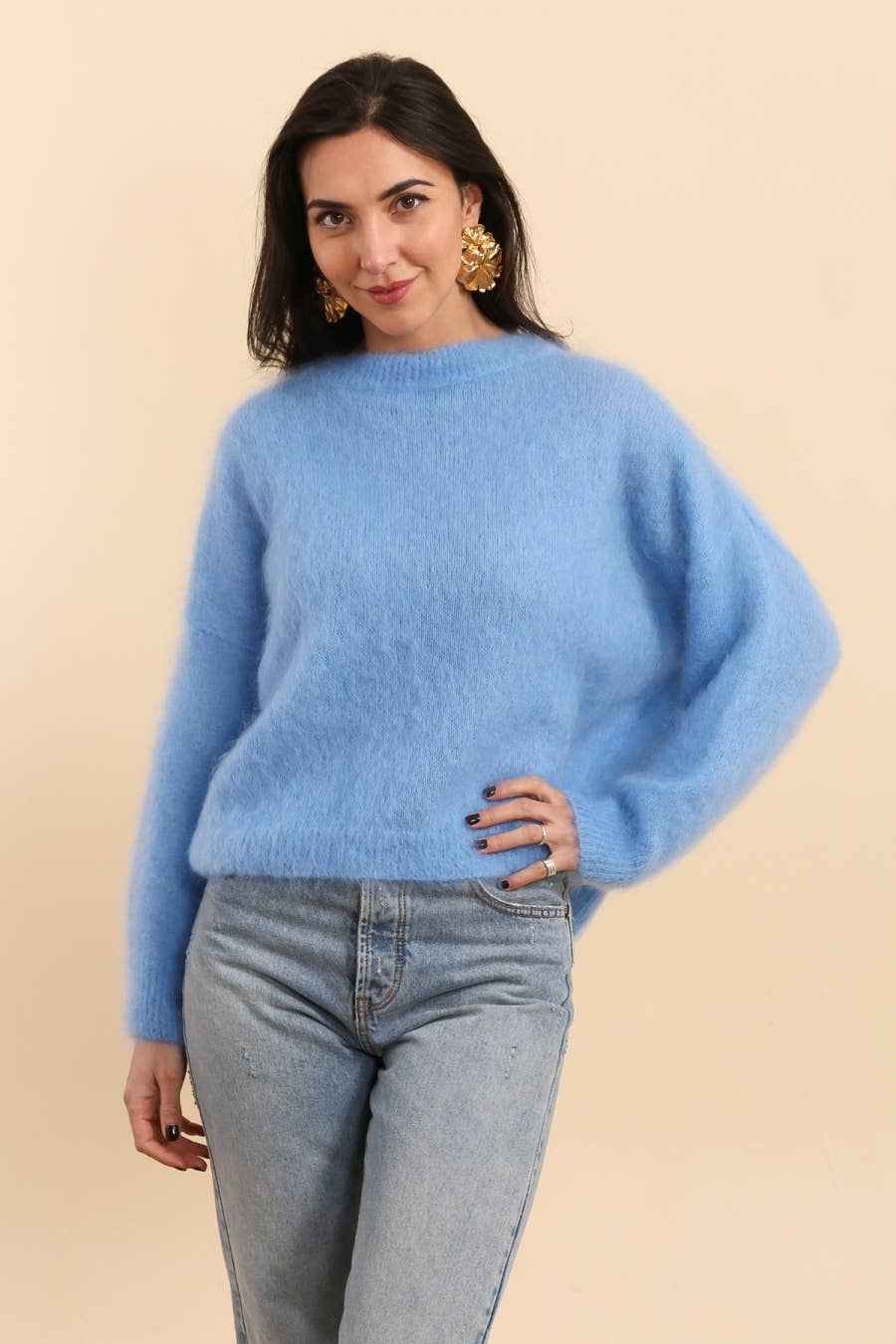Pullover aus 74 % Kid-Mohair mit Rundhalsausschnitt