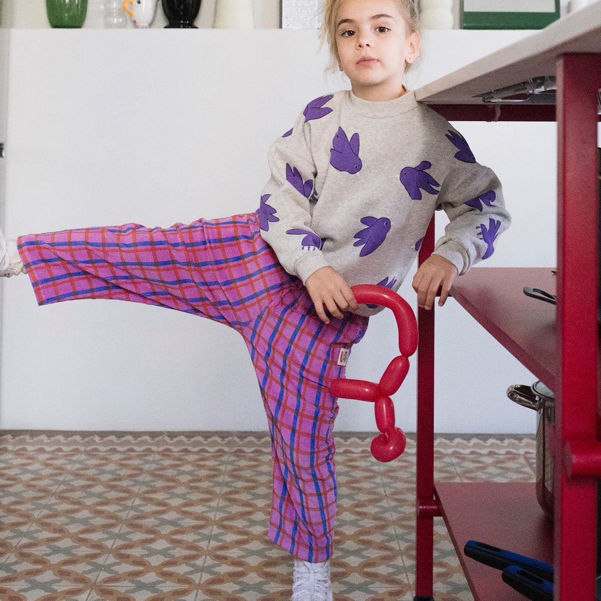 Lötiekids PLAID CORDUROY FUCSIA WIDE TROUSERS