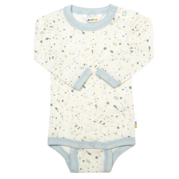 Langarm Body Joha Merinowolle Sommerwolle 'Sprenkel/hellblau'