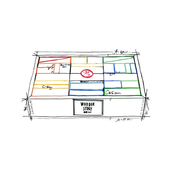 Wooden Story Bunte Holzbausteine in der Kiste XL '63 Stück'