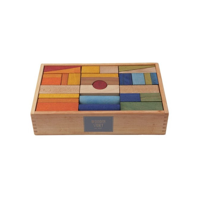 Wooden Story Bunte Holzbausteine in der Kiste XL '63 Stück'