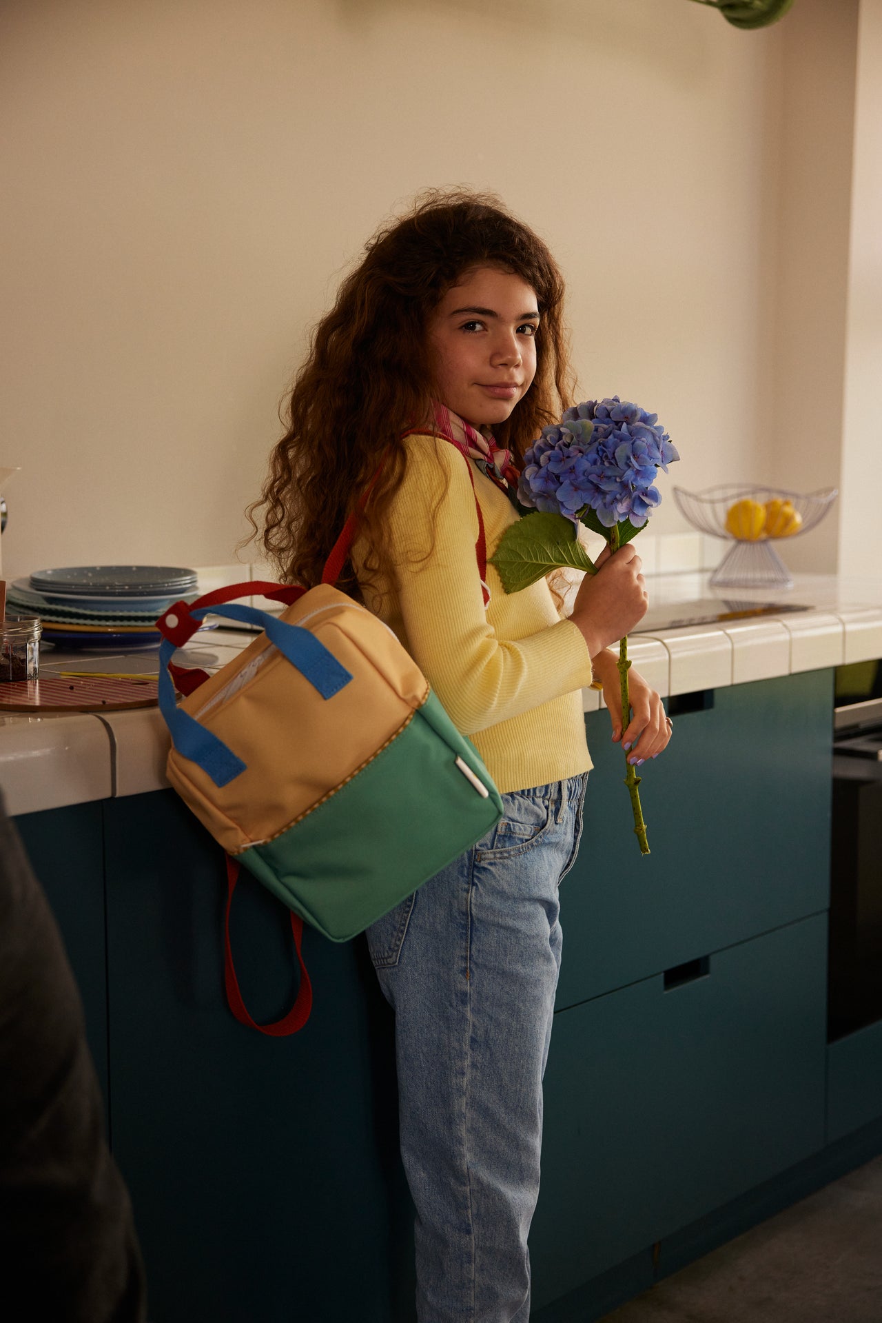 Sticky Lemon Rucksack klein backpack small | colourblocking | sandy yellow + aquatic green