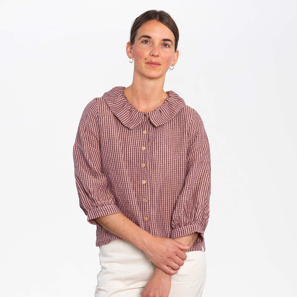 Matona Ruffled Colar Blouse heather -Leinenbluse-