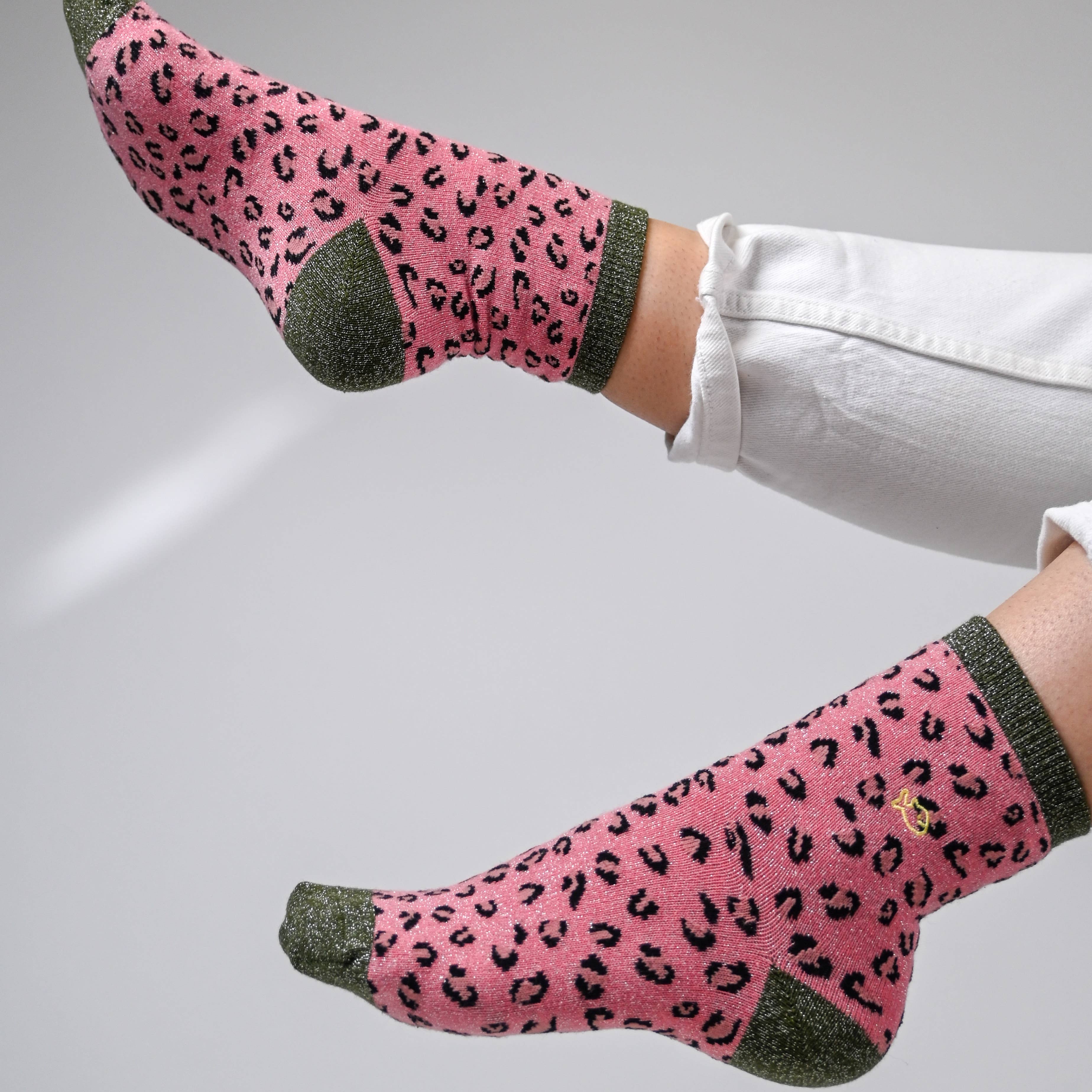 Billybelt Socken mit Leopardenmuster - Rosa und Khaki