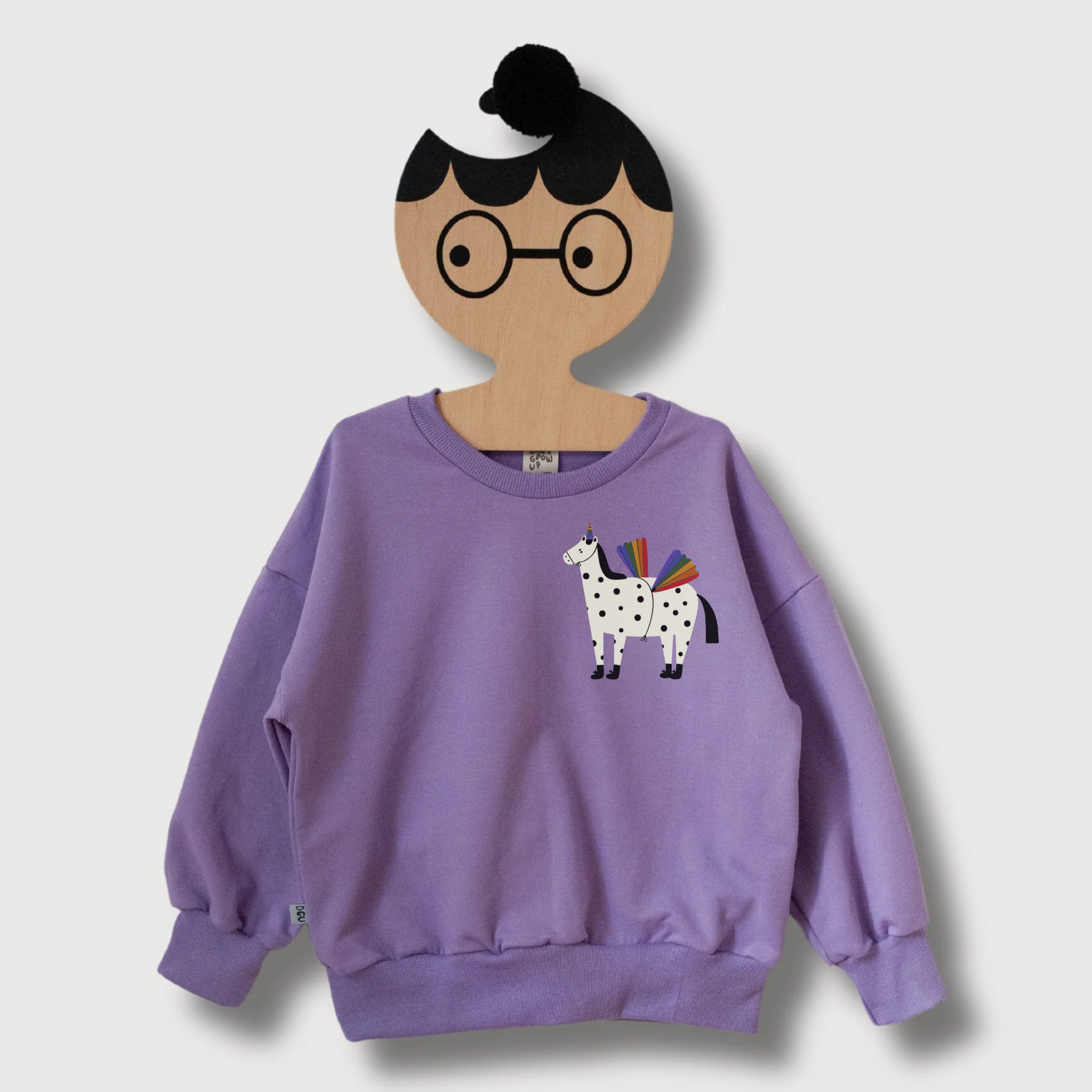 Regenbogen Pferd auf lila Sweatshirt Dont grow up