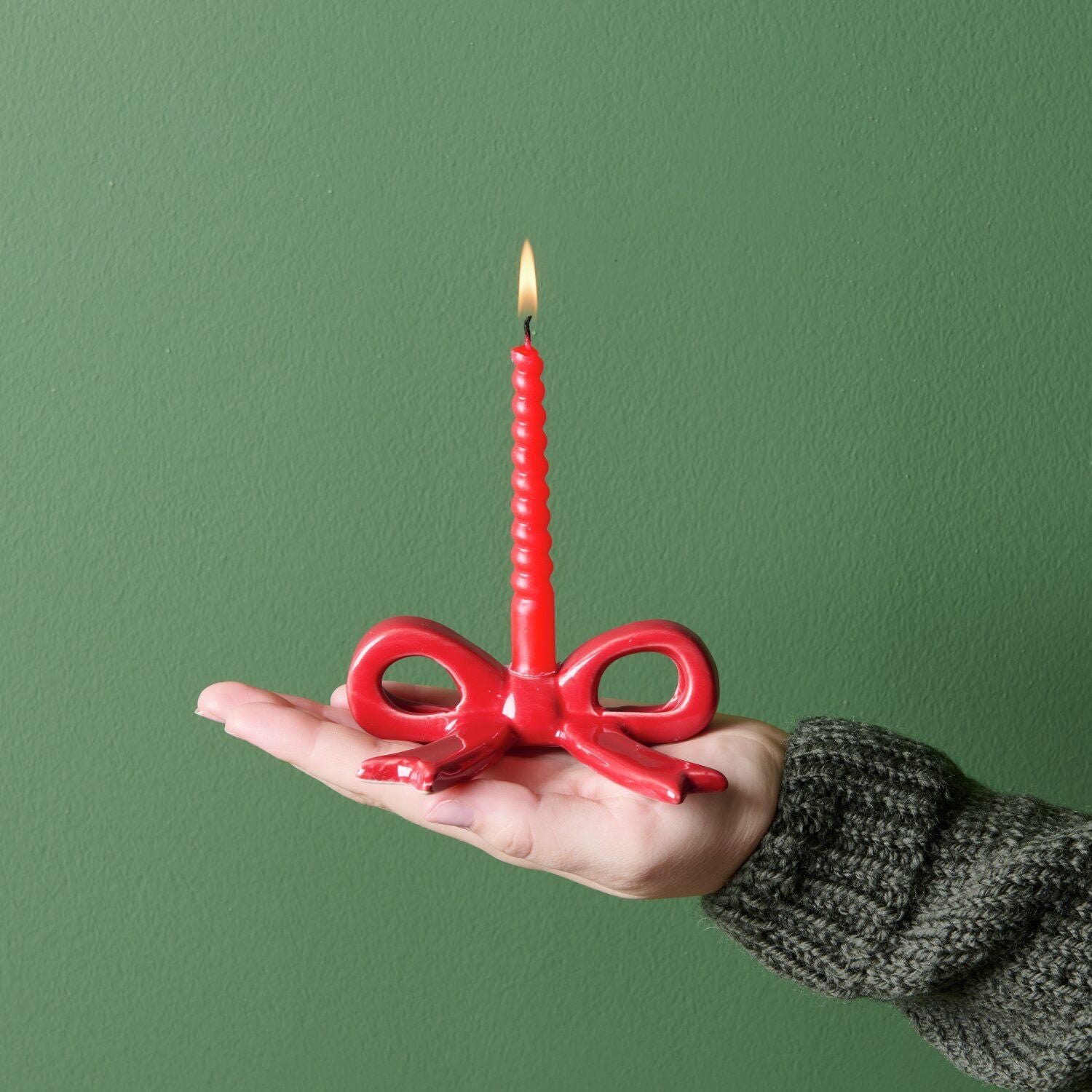 Keramik Kerzenhalter Schleife Rot