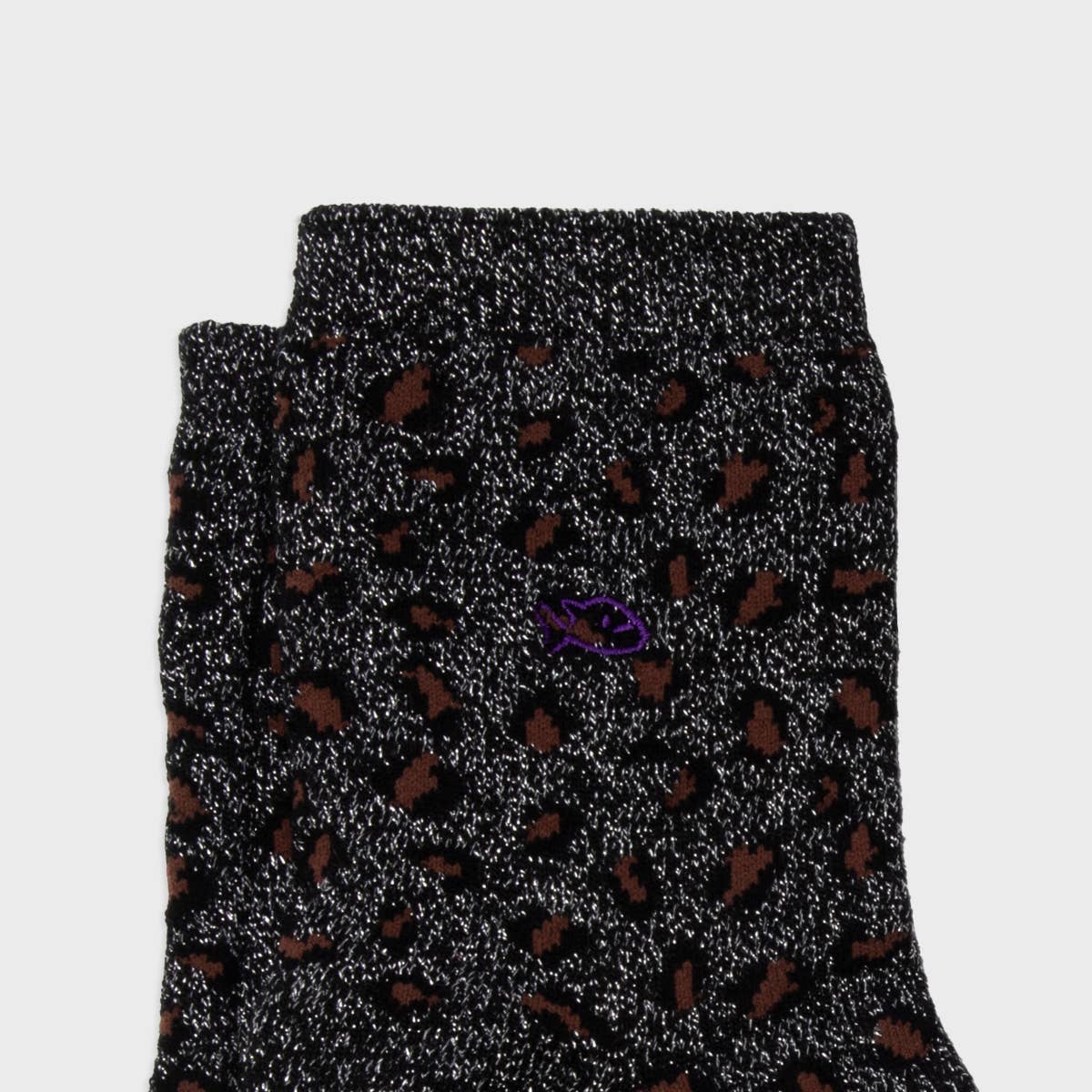 Socken aus gekämmter Baumwolle mit Leopardenmuster - Schwarz und Silber