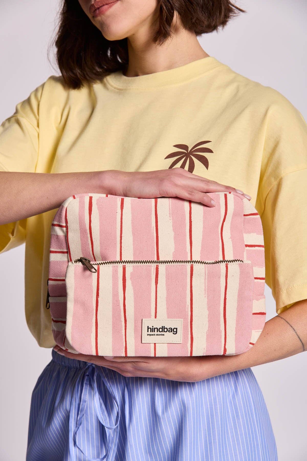 Hindbag XL-Kosmetiktasche "Alix"  rosa rote Streifen