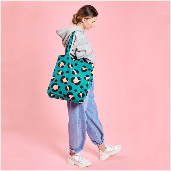 Canvas Shopper 'Acid leo, petrol'