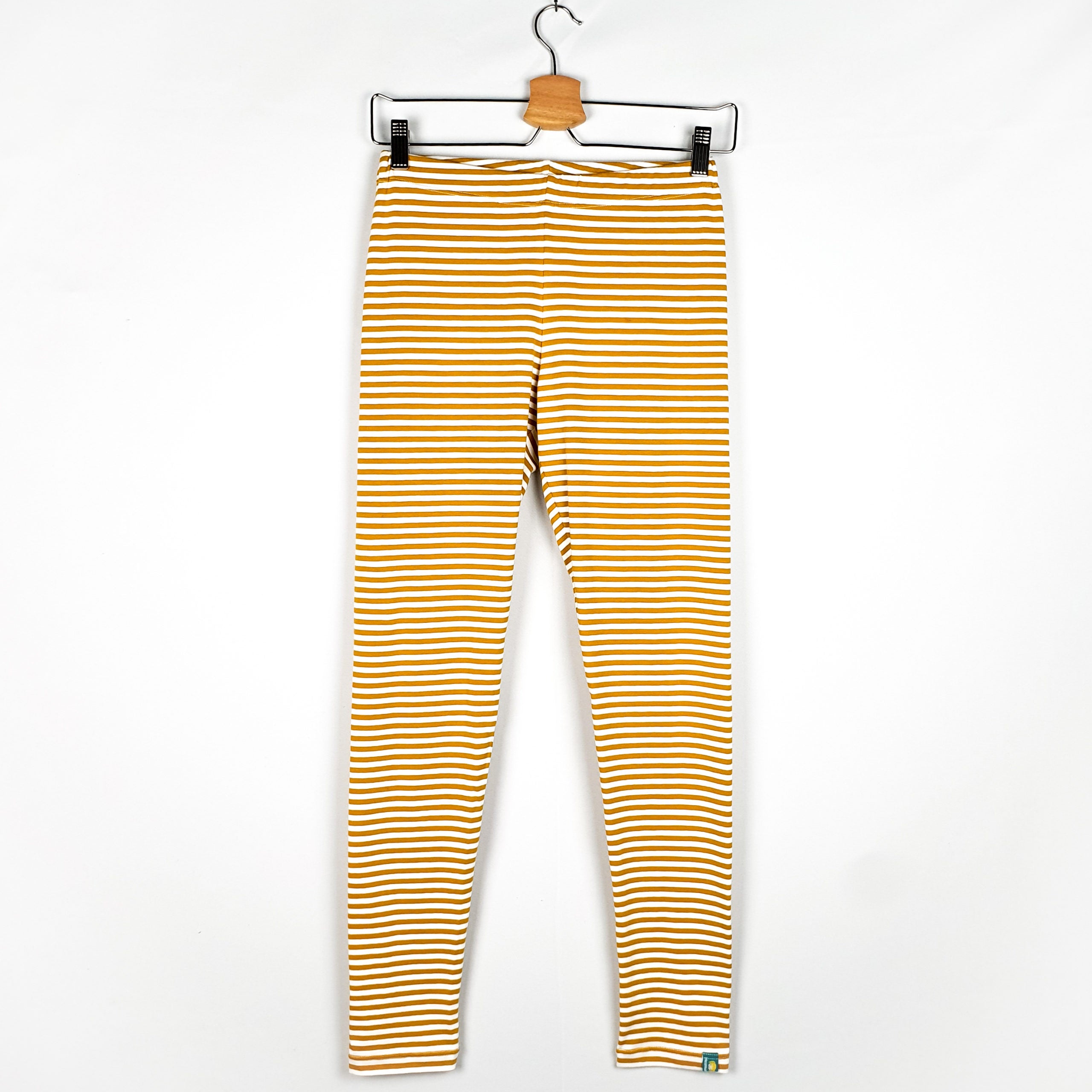 Damenleggings 'senf/weiss Ringel'