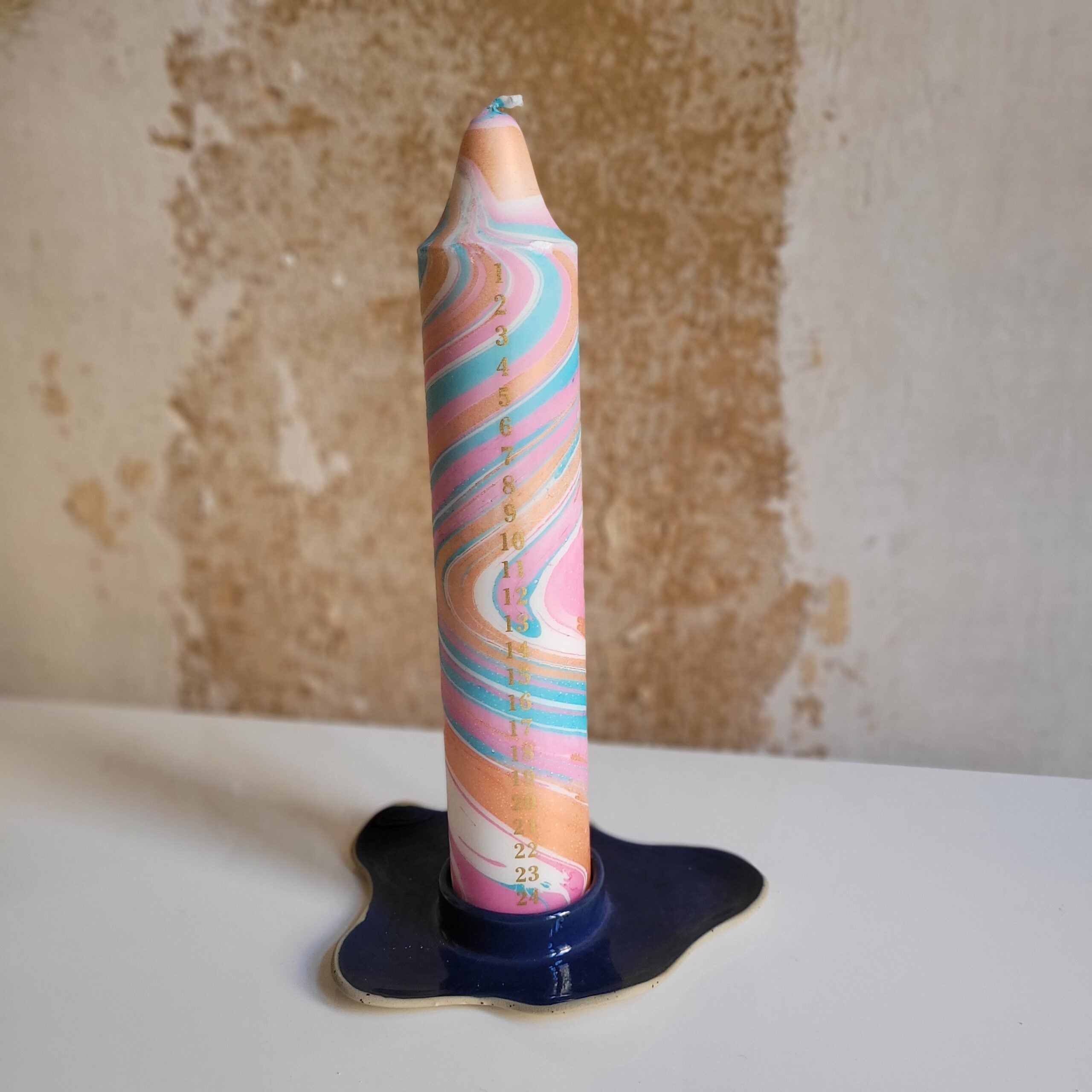 AdventskalenderKerze 'türkis marble'