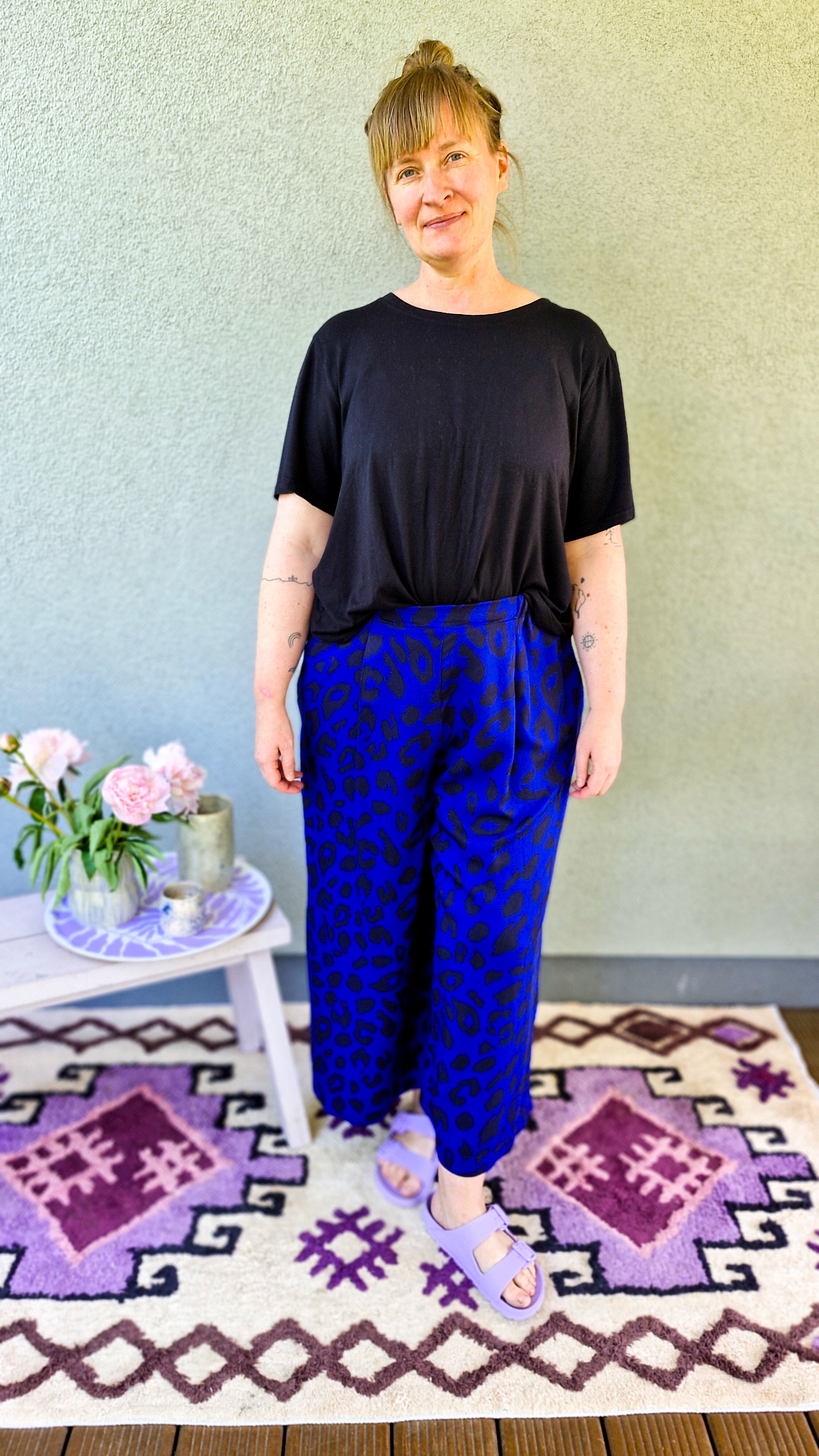 Culotte gemusterte Viskose Damen urban-leo-knallblau