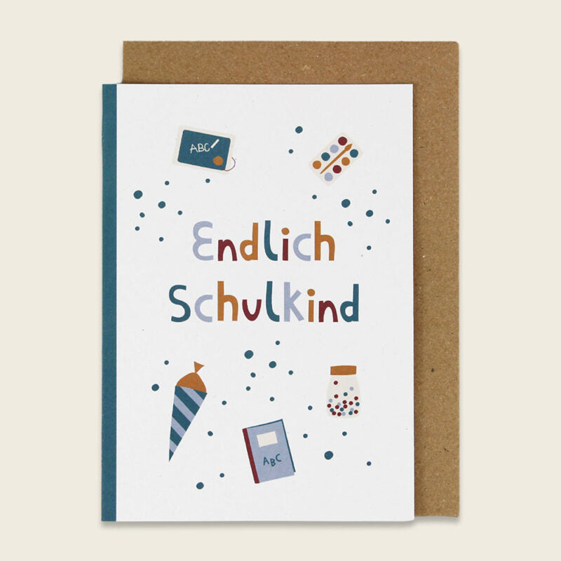 Ava&Yves Klappkarte 'Malkasten, Heft, türkis – Endlich Schulkind'