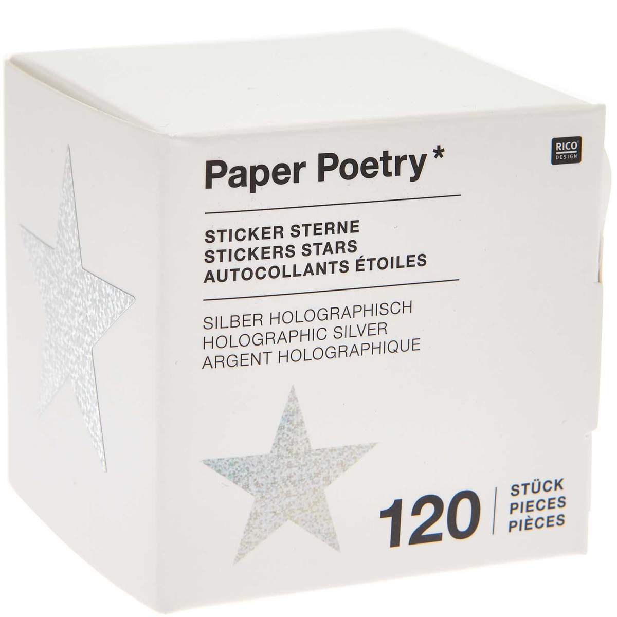 Paper Poetry Sticker Sterne 5cm 120 Stück auf der Rolle silber holografisch