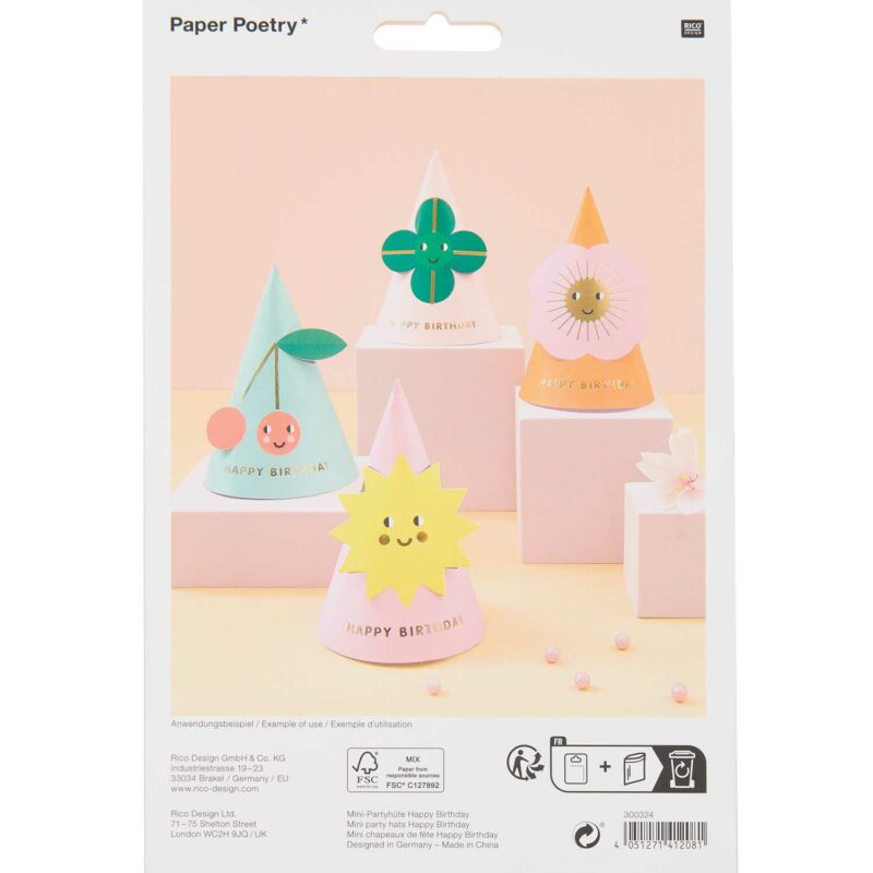 Paper Poetry Mini Partyhüte 'Happy Birthday' Rico Design
