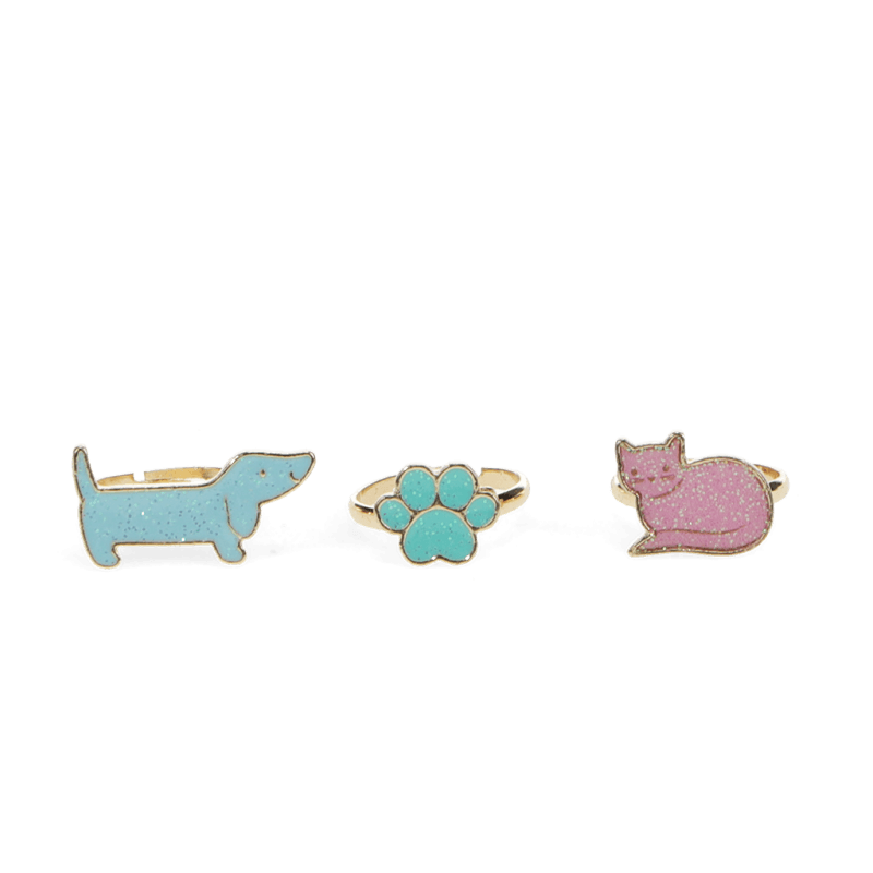 Set mit drei Glitzerringen 'Dog & Cat'
