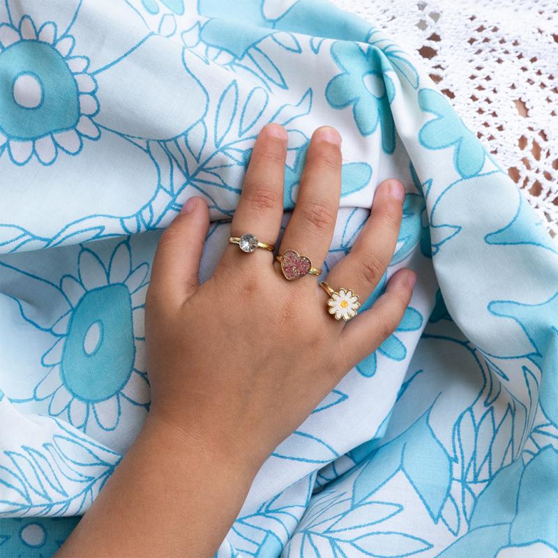 Set mit drei Glitzerringen 'Heart & Flower'