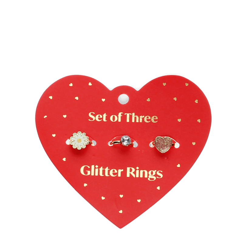 Set mit drei Glitzerringen 'Heart & Flower'