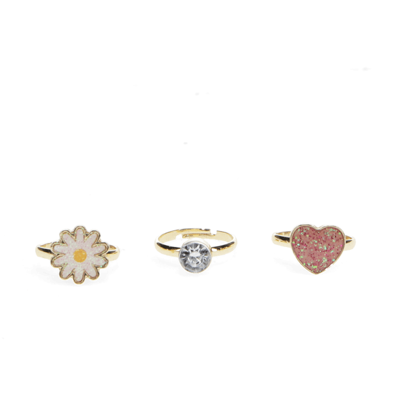 Set mit drei Glitzerringen 'Heart & Flower'