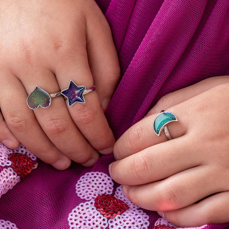Set mit drei Stimmungsringen 'Heart, star & moon'