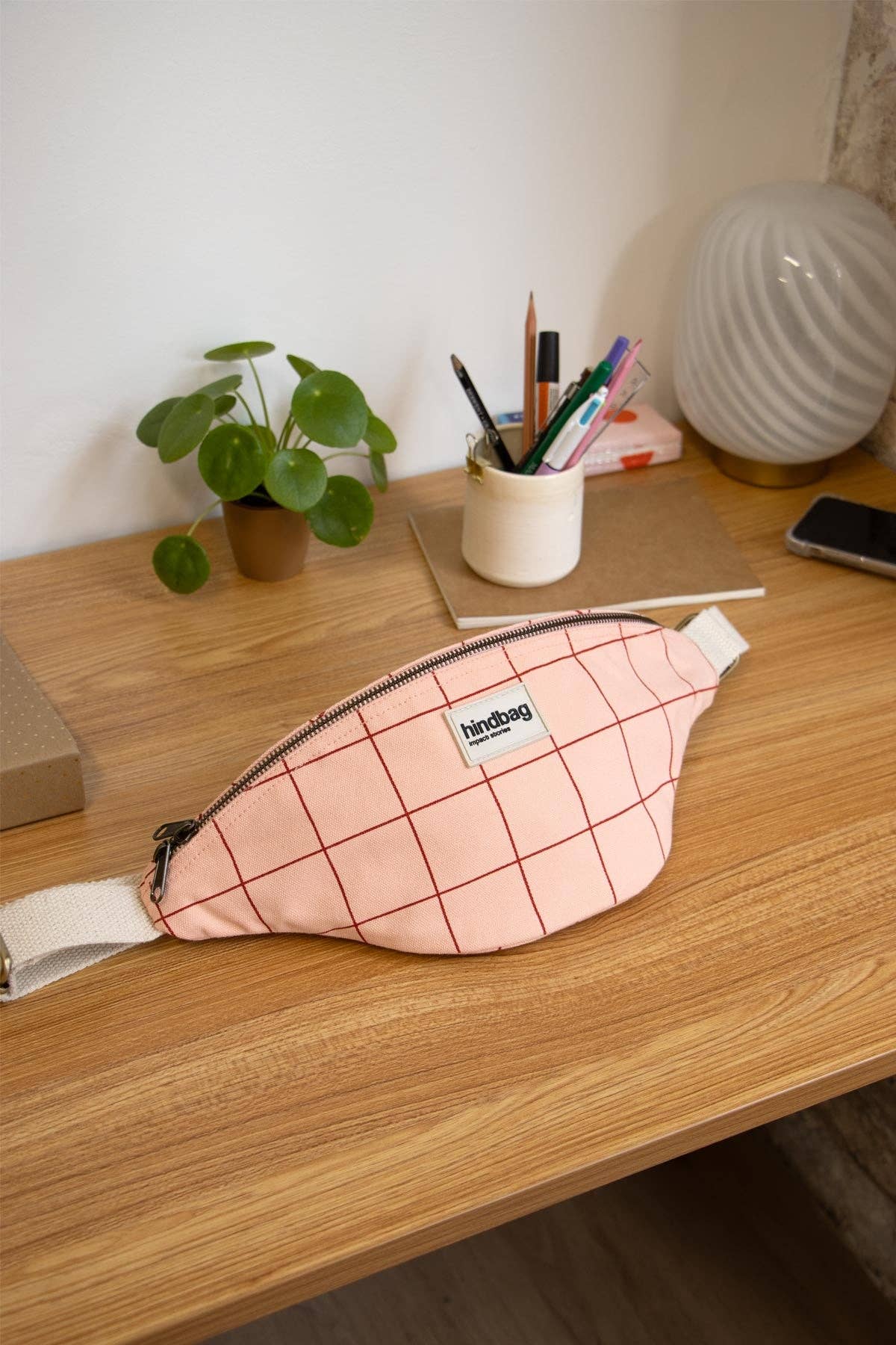 Olivia Gürteltasche Karomuster rosa/rot